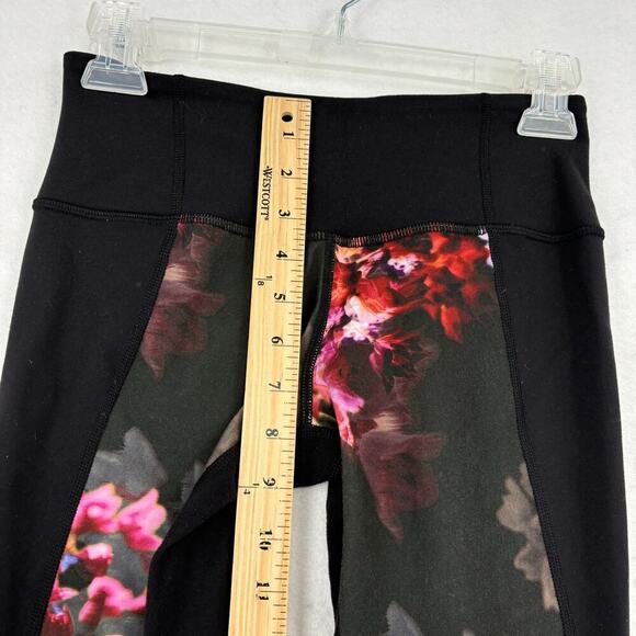Lululemon Ankle Leggings Size 4 Black Floral Print Front Leg Panels - Picture 9 of 10